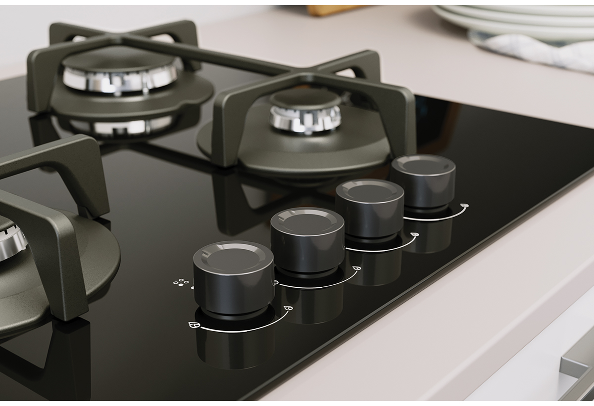 Απεικονίζεται κοντινό στους διακόπτες της εστίας.